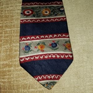 Mens Neck Silk Tie by Albert Nipon Made in USA Flower Navy with Red